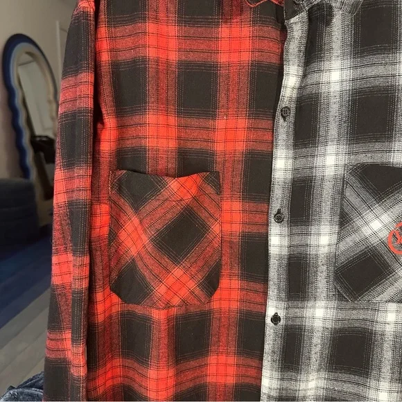 Young & Reckless Mixed Plaid Button-Up Flannel in Red/Black/White - Picture 5 of 9